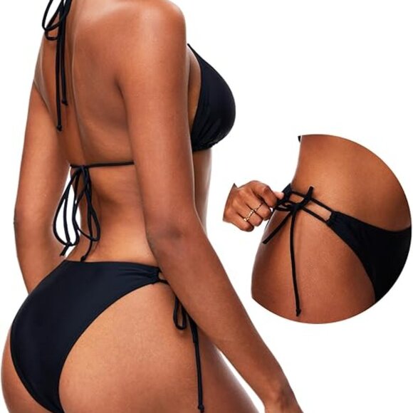 OZICERD Black Triangle String Bikini Set Swimsuit bathing suits | Large | New - Picture 6 of 9